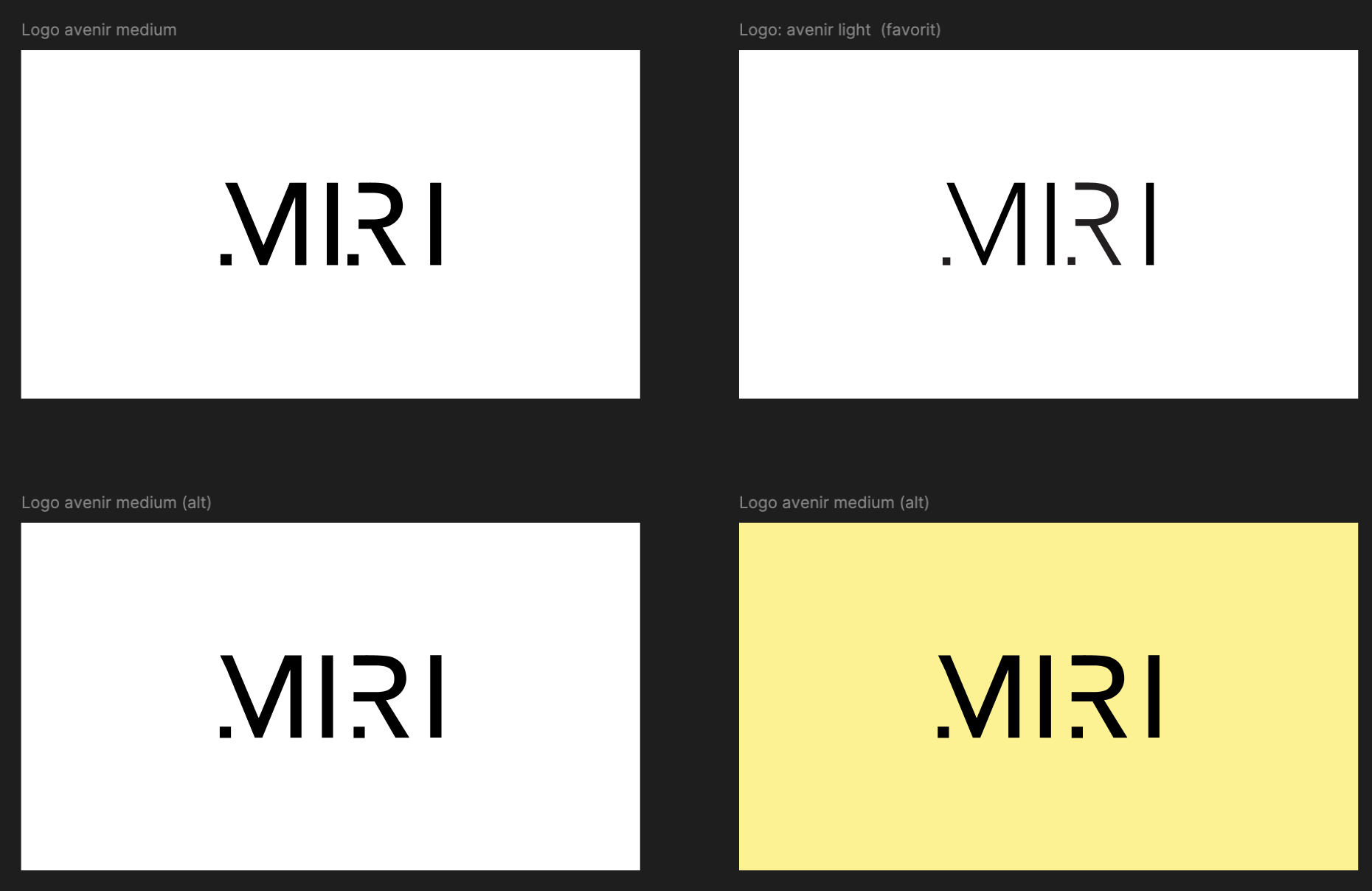 Type and spacing study for the MIRI wordmark